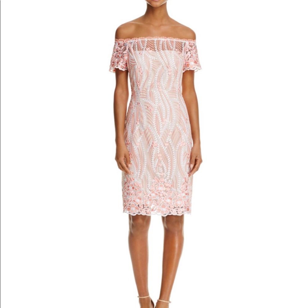 Adrianna Papell white &pink off the shoulder dress